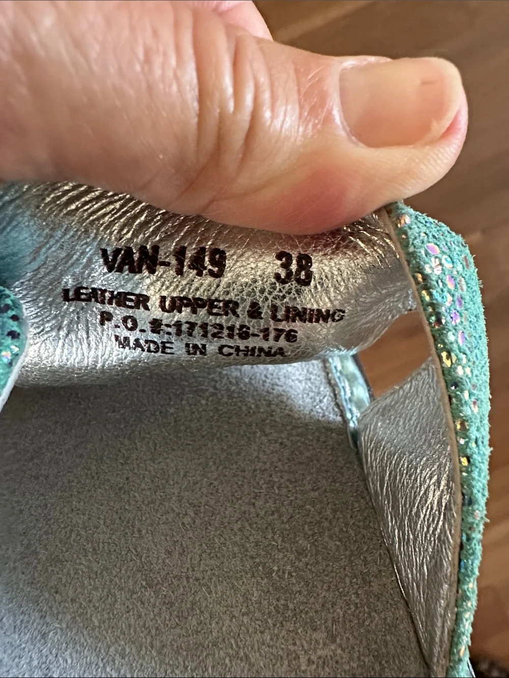 Alegria Teal Glitter Adjustable Buckle Sandals - Picture 2 of 2